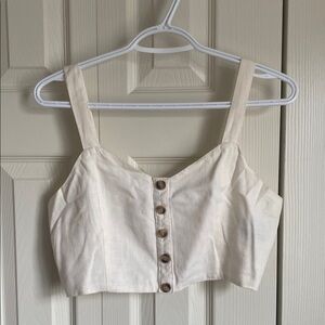 DONATED ❌Linen Cream Sleeveless Bustier Crop Tank Top Size M